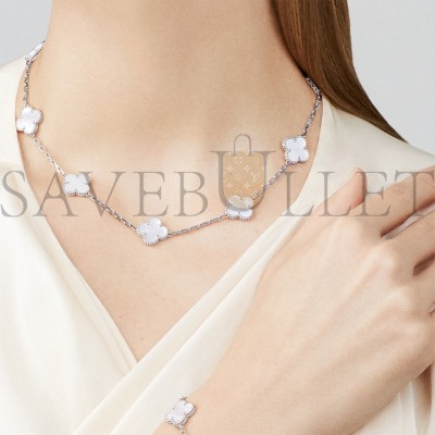 VAN CLEEF ARPELS VINTAGE ALHAMBRA NECKLACE, 10 MOTIFS - WHITE GOLD, MOTHER-OF-PEARL  VCARF48500